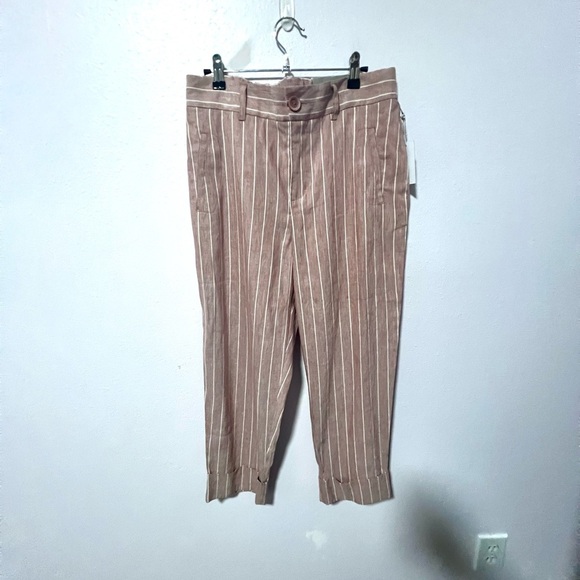 Soft Surroundings Tan and White straight leg crop Pants linen blend M 10/12 - Picture 1 of 8